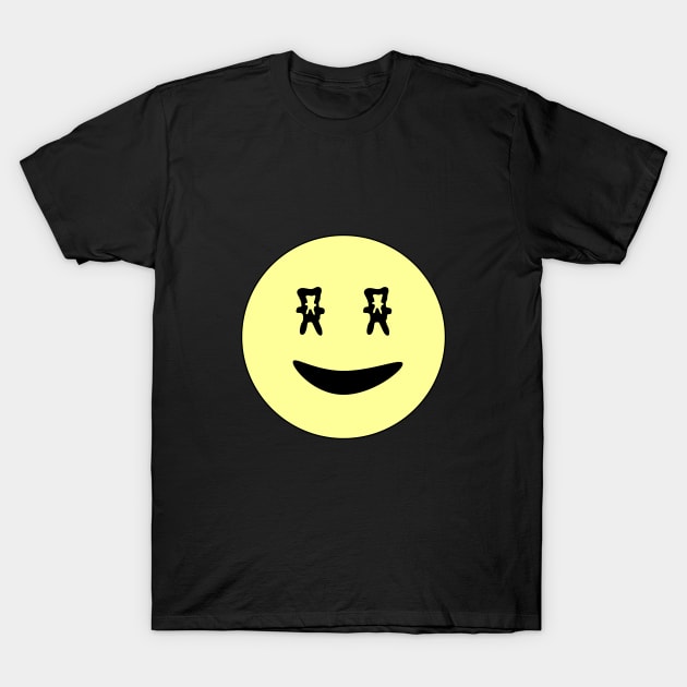 Classic retro Smiley Face Emoji with Upside-down Bunny Eyes T-Shirt by jumitu404